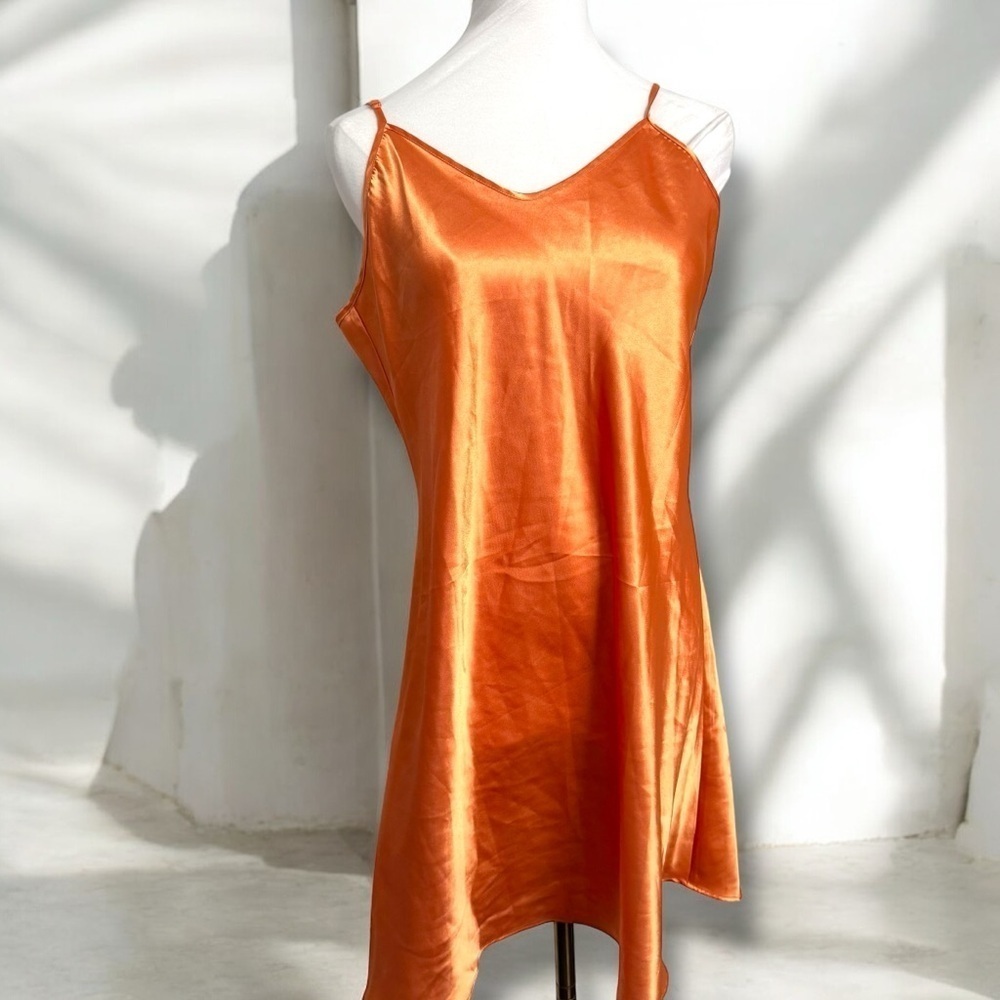 Vintage Sleek Orange Satin slip Dress XL winxclub Fairycore coquette tropical